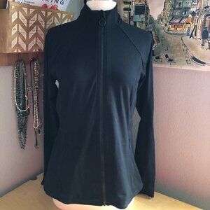 Fabletics Mesh Vented Back Zip Jacket Women's size M Black Hi Neck Pockets